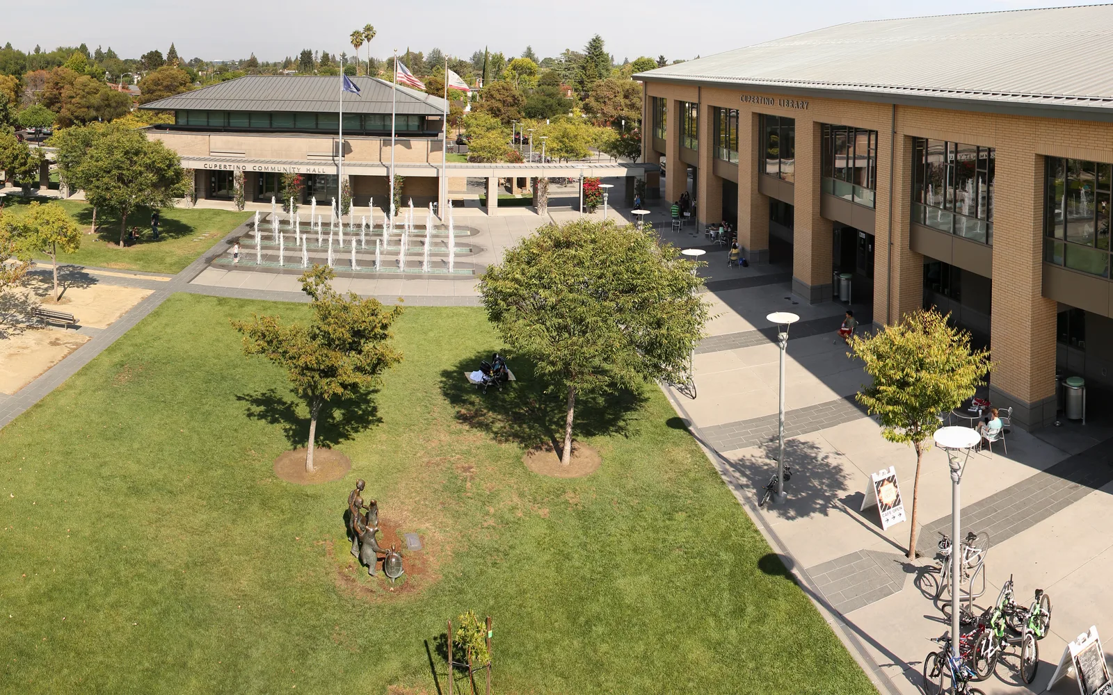 Frank Lloyd Wright-designed Marin County Civic Center with distinctive spire against blue sky